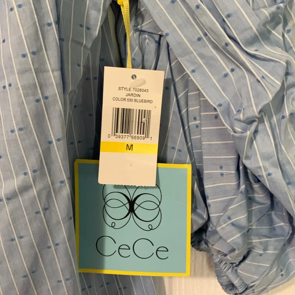 🇺🇸 CECE Blue Off-the-shoulder Balloon-sleeve Blouse NWT M - Picture 8 of 16